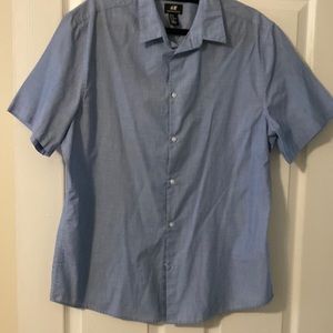 H&M Men’s Short Sleeve Button Down Blue Shirt(Slim Fit)